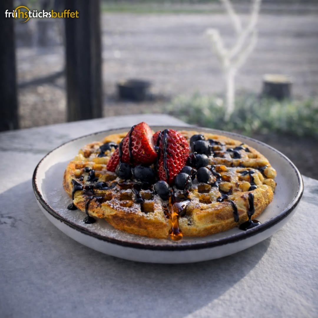 Waffel mit Erdbeeren und Blaubeeren